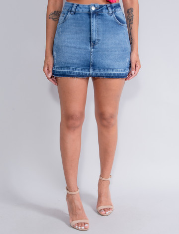 Saia Shorts Jeans Atacado Feminina Revanche Ana Carolina Azul