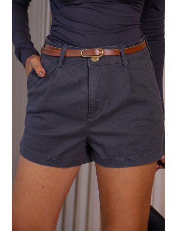 Shorts Jeans Color Bolso Faca e Cinto Removível Atacado Feminina Revanche Haría Cinza