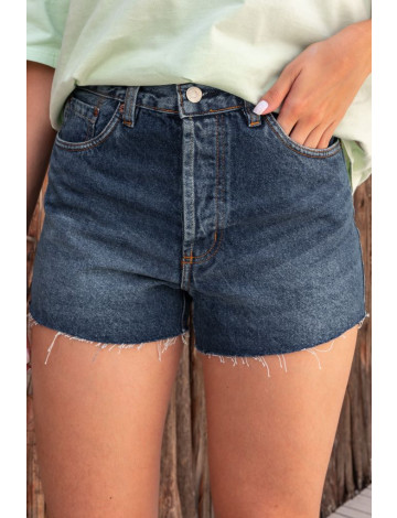 Shorts Jeans Boyfriend Barra Corte A Fio Atacado Feminino Revanche Baleira Azul