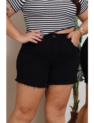 Shorts Jeans Mom Barra Desfiada Curvy Atacado Feminina Revanche Barbadás Preto