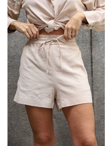 Shorts Curto Cintura Alta Barra Normal Atacado Feminina Revanche Arabisso Areia