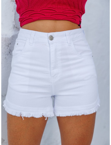 Shorts Color Com Detalhe Na Barra E Elastano Atacado Feminino Revanche Funtana Branco