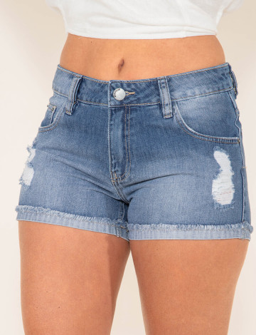 Shorts Jeans Atacado Boyfriend Feminino Revanche Haiti Azul Frente