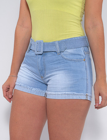 Shorts Jeans Atacado Boyfriend Feminino Revanche Lucile Azul Frente Detalhe