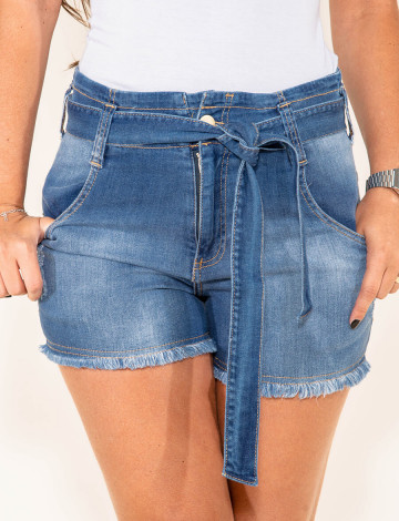 Shorts Jeans Atacado c/ Cinto-Laço Feminino Revanche Laus Frente