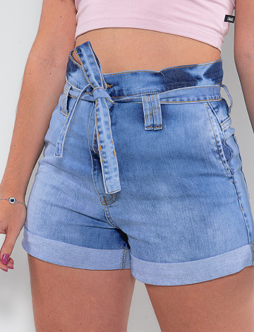 Shorts Jeans Atacado Clochard Feminino Revanche Herzegovina Azul Lado Zoom