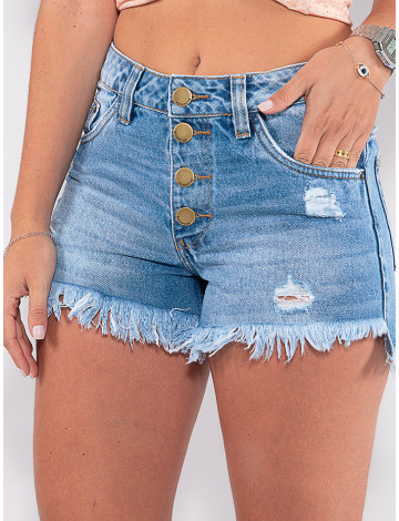 Shorts Jeans Atacado Feminino Revanche Margot Azul Detalhe Frente