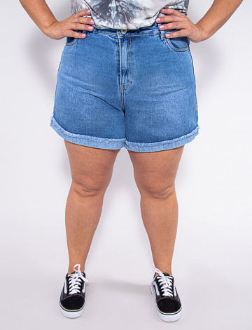Shorts Jeans Atacado Plus Size Feminino Revanche Maika Azul Frente