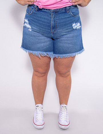 Shorts Jeans Atacado Plus Size Feminino Revanche Mare Azul Frente