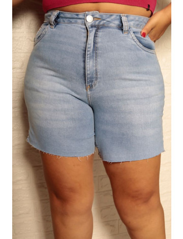 Shorts Jeans Barra A Fio Curvy Atacado Feminino Revanche Kalasin Azul