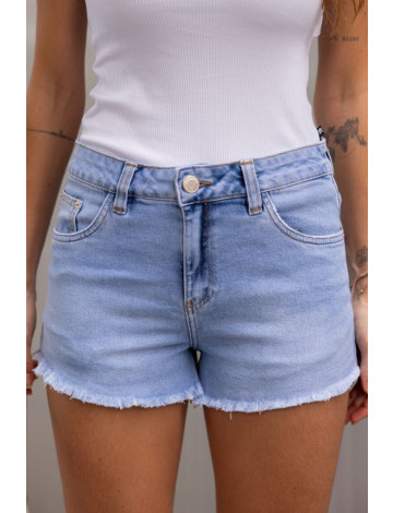 Shorts Jeans Cintura Média Barra Desfiada Atacado Feminina Revanche Natales Azul