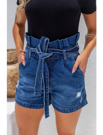 Shorts Jeans Clochard Com Cinto Atacado Feminino Revanche Mairi Azul