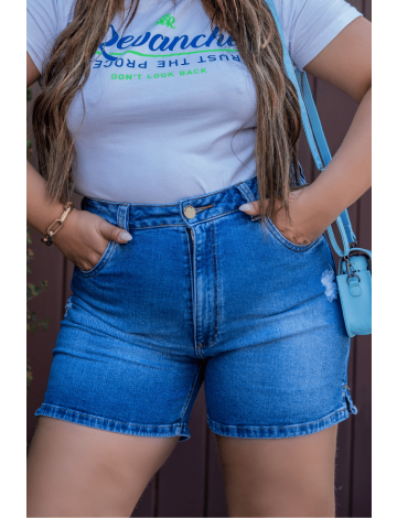 Shorts Jeans Com Abertura Lateral Plus Size Atacado Feminino Revanche Chimoio