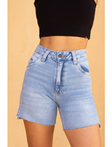 Shorts Jeans Com Barra A Fio e Abertura Lateral Atacado Feminina Revanche Caatiba Azul