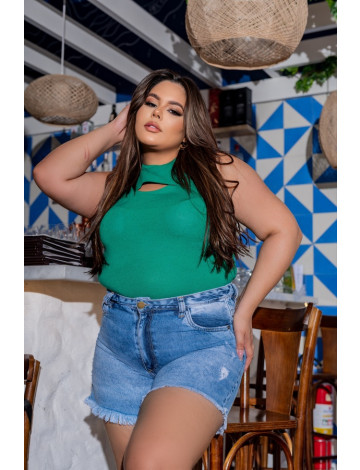 Shorts Jeans Com Barra Desfiada Plus Size Atacado Feminino