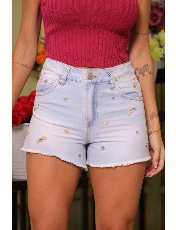 Shorts jeans com bordado e barra desfiada atacado feminina Revanche Bocaina