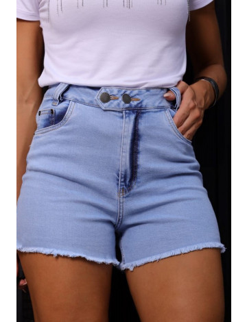 Shorts Jeans Com Dois Botões e Barra Desfiada Atacado Feminino Revanche Kheda Azul