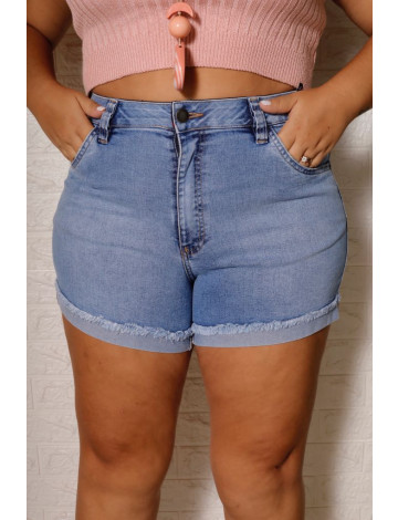 Shorts Jeans Com Elastico Personalizado No Cós Curvy Atacado Feminina Revanche Kolda Azul