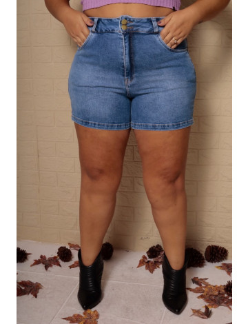 Shorts Jeans Com Pala Arredondada Curvy Atacado Feminino Revanche Alcorisa Azul