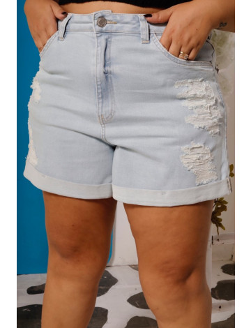 Shorts Jeans Mom Com Barra Virada Curvy Atacado Feminino Revanche Galapa Azul