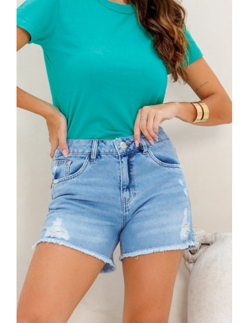 Shorts Jeans Boyfriend Com Barra Desfiada Atacado Feminina Revanche Cartelle Azul
