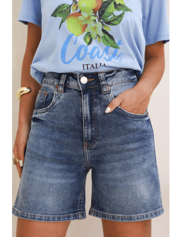Shorts Jeans Cintura Alta 1/2 Coxa Atacado Feminino Revanche Albolote Azul