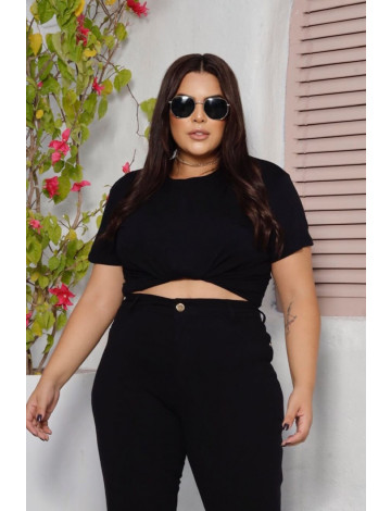 T-Shirt Básica Curvy Atacado Feminina Revanche Anshan Preto