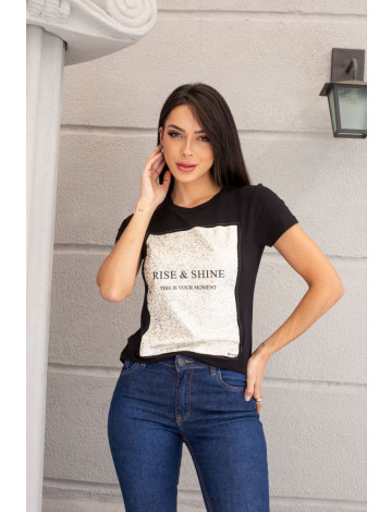 T-Shirt estampada atacado feminina Revanche Azogues Preto