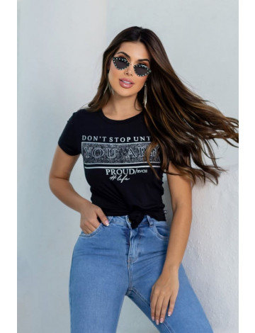 T-Shirt estampada atacado feminina Revanche Kranj Preto