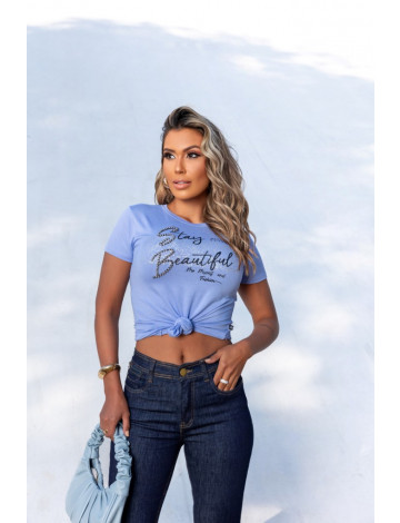 T-Shirt estampada com bordado de pedraria atacado feminina Revanche Badalona Lavanda