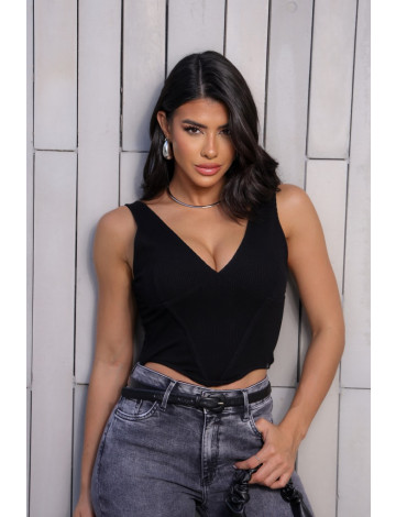 Top Corset Ribbed Atacado Feminino Revanche Malloa Preto