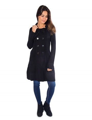 Trench Coat Atacado  Tricot Feminino Revanche Novara Preto Padrão Frente