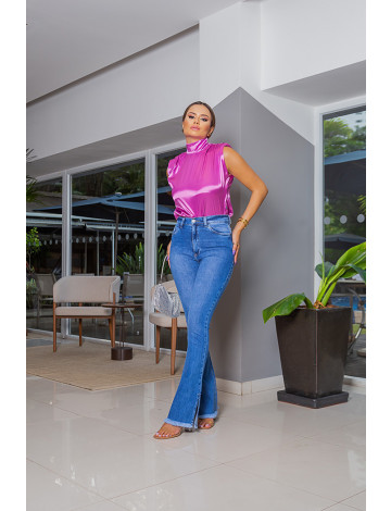 Blusa de cetim 2025 com calça jeans