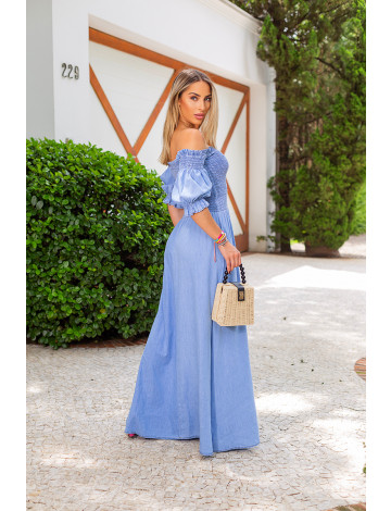 Vestido jeans longo atacado hotsell