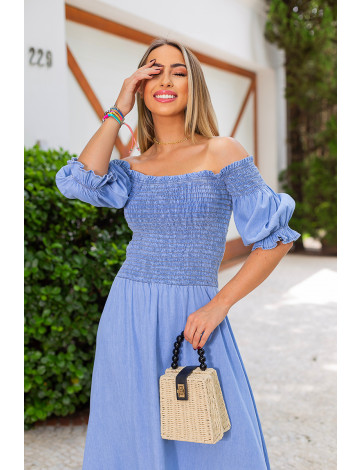 Vestido jeans longo atacado hotsell