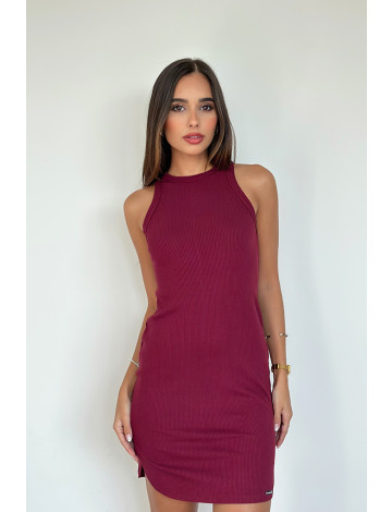 Vestido canelado atacado feminino Revanche Vanini Vinho