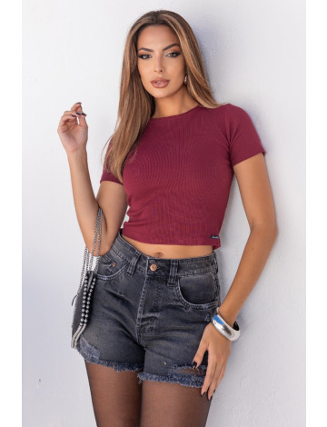 Blusa Cropped Canelado Atacado Feminina Revanche Gibara Vinho
