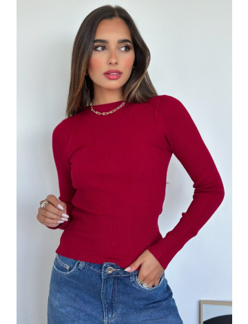Blusa De Tricot Manga Longa Com Abertura Nas Costas Atacado Feminina Revanche Pauini Bordo