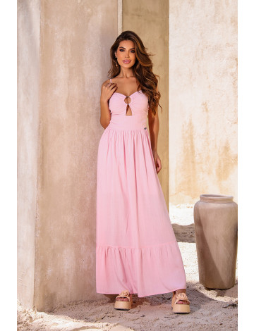 Vestido Longo Decote De Argola Atacado Feminina Revanche Mégara Rosa Claro