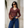 Blusa Manga Longa Atacado Feminina Revanche Adriele Marrom Escuro