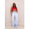 Calça jeans wide leg pantalona atacado feminina Revanche Sabadel Azul 