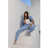 Jaqueta jeans cropped atacado feminina Revanche Izola Azul