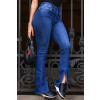Calça Jeans Flare Com Elastico e Abertura Na Barra Atacado Feminina Revanche Lousame Azul