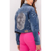 Jaqueta jeans com aplique de pedraria atacado feminina Revanche Assab Azul