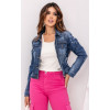 Jaqueta jeans com aplique de pedraria atacado feminina Revanche Assab Azul
