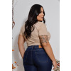 T-Shirt Básica Curvy Atacado Feminina Revanche Anshan Bege