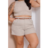 Shorts Jeans Cintura Alta e Bolso Faca Plus Size Atacado Feminina Revanche Troyan Caqui