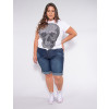 Bermuda Jeans Atacado Plus Size Feminina Revanche Roux Azul Look