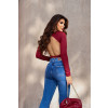 Blusa Cropped Manga Longa Costas Aberta Atacado Feminina Revanche Oscela Vinho