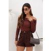 Blusa Ombro A Ombro Manga Longa Franzida Atacado Feminina Revanche Lousonna Marrom Escuro